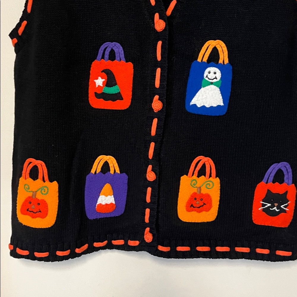 Vintage Halloween V-Neck Sweater Vest - Black with Orange Accents - Picture 3 of 5
